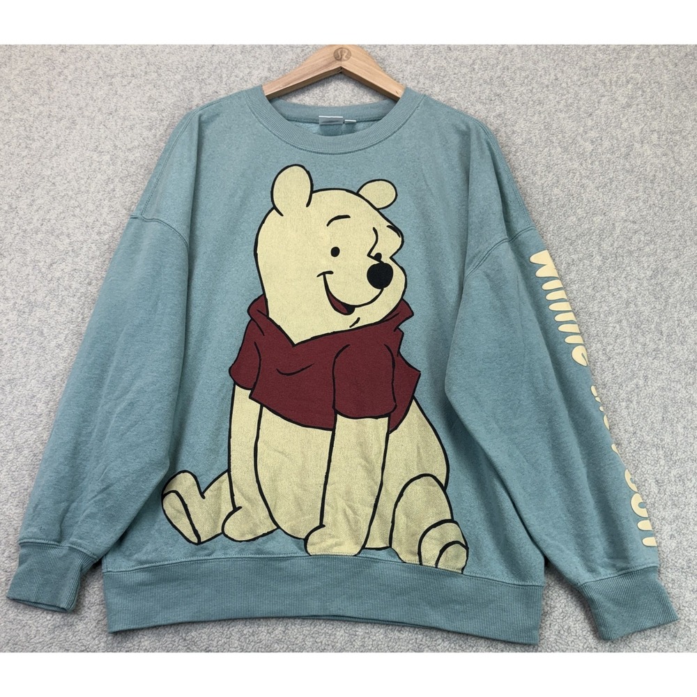 Disney Unisex Winnie The Pooh Pullover Sweatshirt Green Crew Neck Graphic S/M